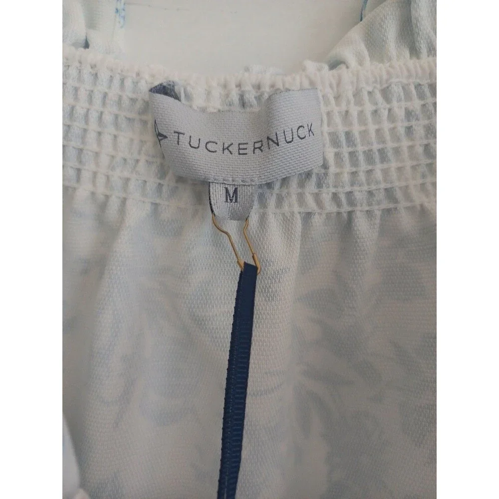 Tuckernuck blue white Marguerite blouse M smocked off shoulder pullover top